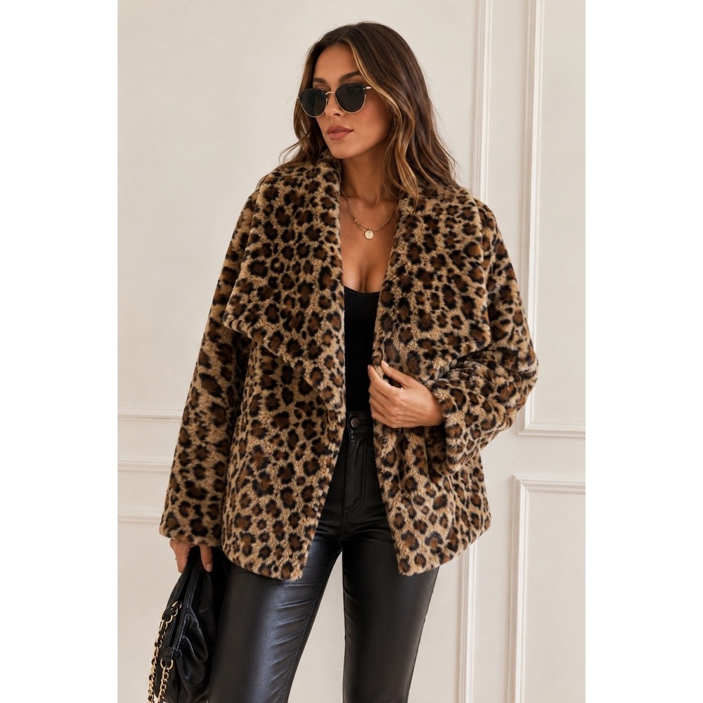 Cy Fashion Leopard Faux Fur Teddy Coat Mob Wife Animal Print Jacket M